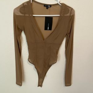 Brown, sheer bodysuit from fashion nova, size small